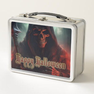 Grim Reaper Skull Halloween Spooky Art Metal Lunch Box