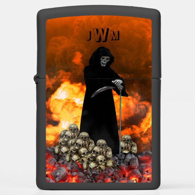 Grim Reaper & Skulls in Fire and Smoke Zippo Lighter (Front)