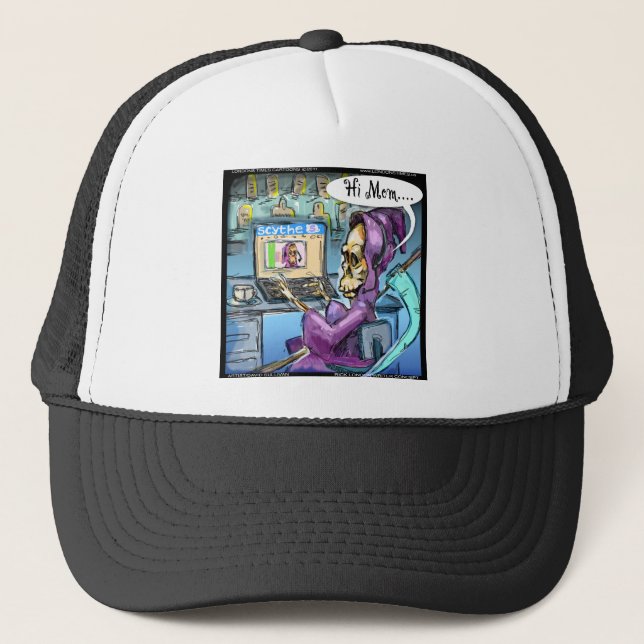 Grim Reaper & Skythe Funny Gifts Cards & Tees Trucker Hat (Front)