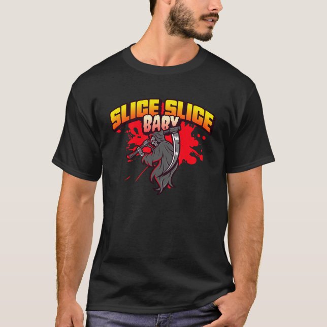 Grim Reaper Slice Baby Angel of Death Bloody Pizza T-Shirt (Front)