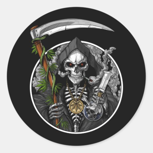 Grim reaper smoking weed scary sticker