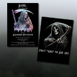 Grim Reaper Surprise Any Age Birthday Party Invitation<br><div class="desc">Celebrate any birthday in thrilling style with this Vintage Grim Reaper Surprise Birthday Invitation, perfect for fans of Halloween, horror, and all things spooky. Featuring a Grim Reaper cloaked in dark gray, purple, and red, holding a scythe while making a "Shhh" gesture, it’s the ideal way to keep your celebration...</div>