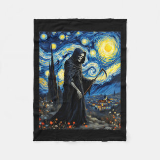 Grim Reaper Van Gogh Starry Night Inspired Gothic Fleece Blanket