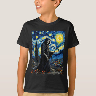 Grim Reaper Van Gogh Starry Night Inspired Gothic T-Shirt