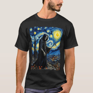 Grim Reaper Van Gogh Starry Night Inspired Gothic T-Shirt