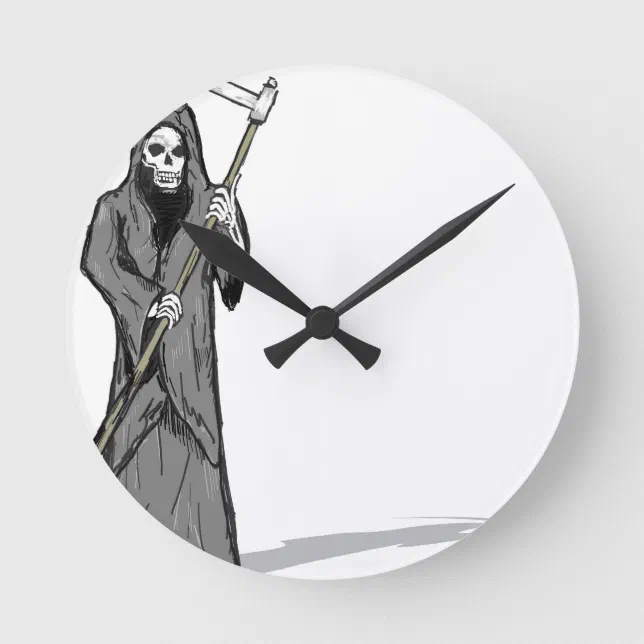 Grim Reaper Vector Sketch Round Clock Zazzle