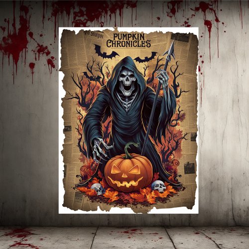 Grim Reaper Vintage Style Newspaper Halloween Poster