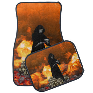Grim Reaper w Fire Smoke and Skull Pile  Car Floor Mat