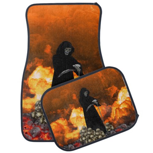 Grim Reaper w Fire Smoke and Skull Pile  Car Floor Mat