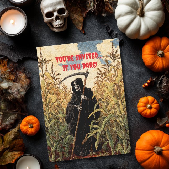 Grim Reaper Walking in Corn Field Spooky Halloween Invitation (Creator Uploaded)