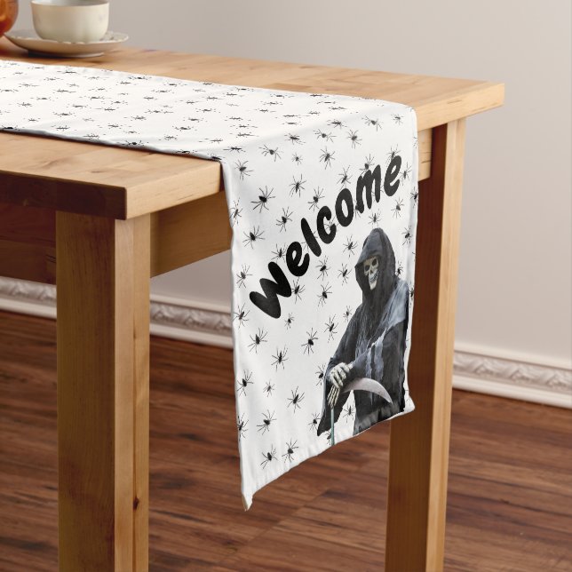 Grim Reaper with Spiders Welcome You Long Table Runner (In Situ)