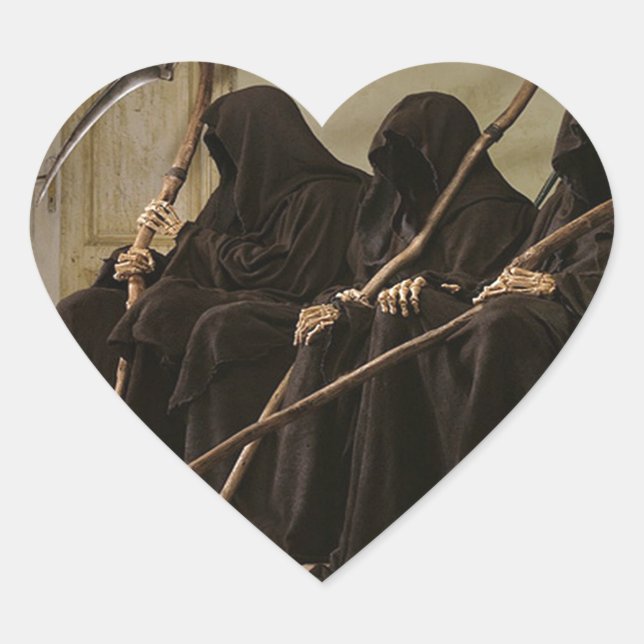 Grim Reapers Waiting For You Heart Sticker (Front)