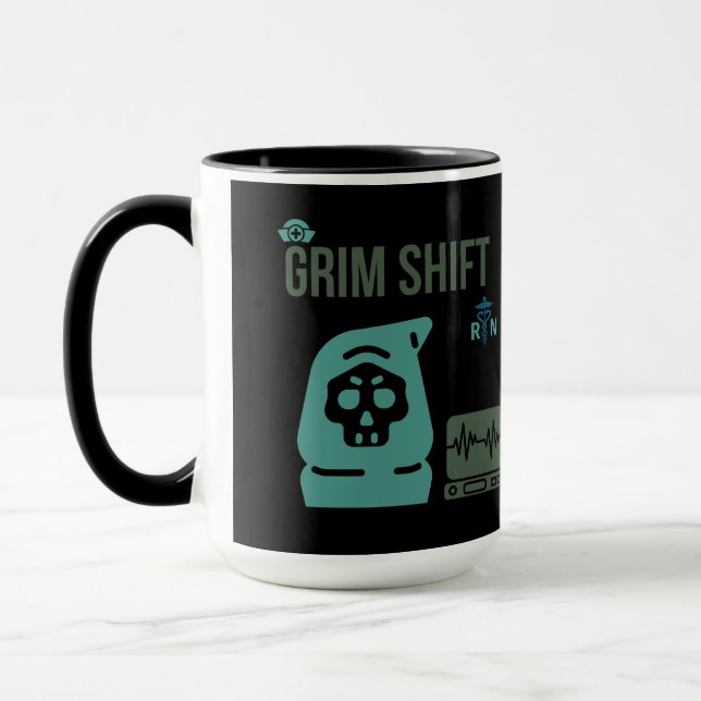 Grim Shift Nurse- 15 oz Dark Humor Reaper Coffee Mug (Left)