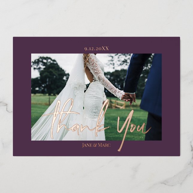 Grimace Wedding Real Foil 2 photos Thank You Cards (Front)