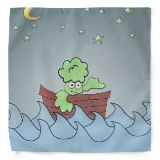 Grimacing Broccoli in a boat at sea the night Bandana