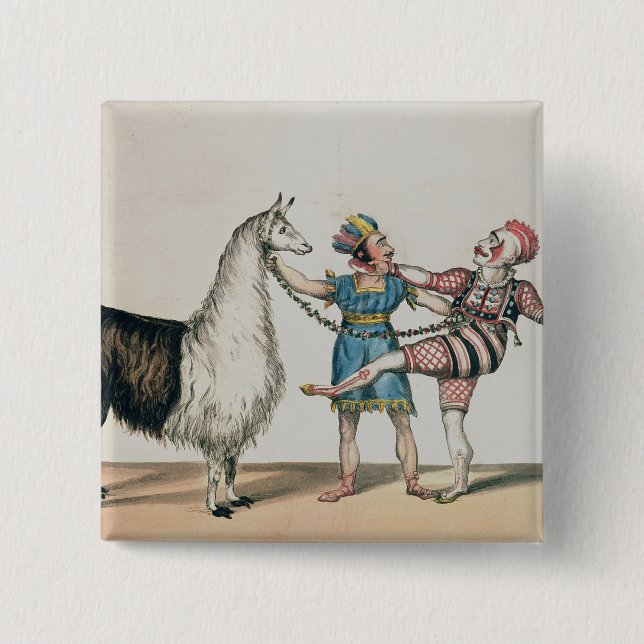 Grimaldi and the Alpaca, in the Popular Pantomime Pinback Button (Front)