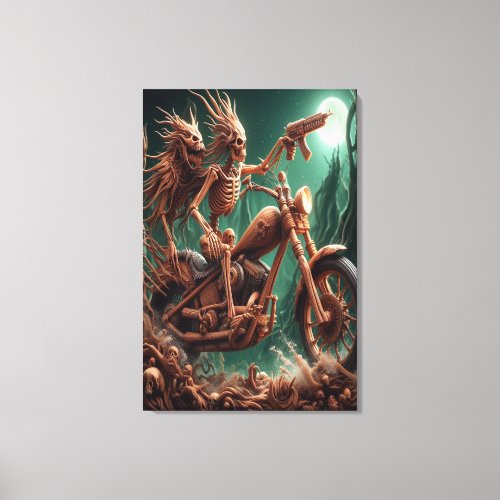 Grimbone and Skulldust mounted their big chopper  Canvas Print