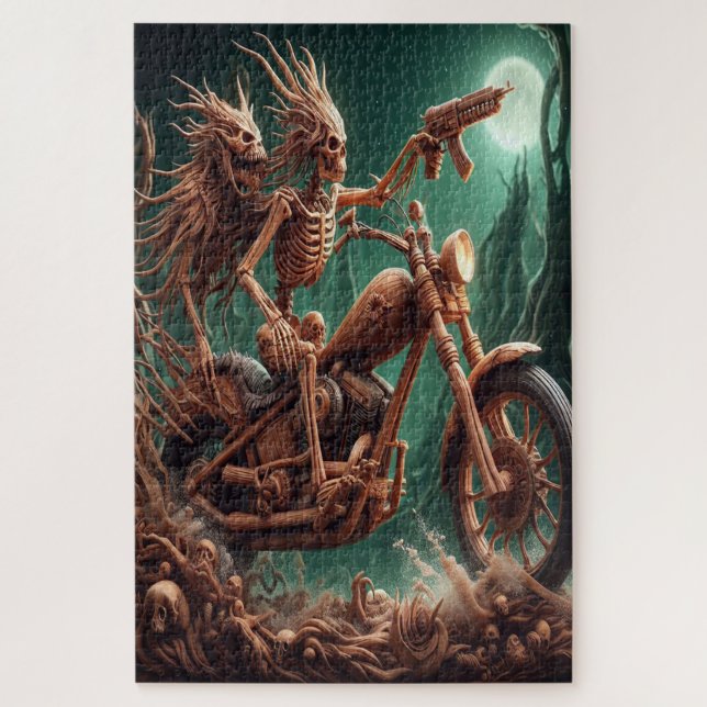 Grimbone and Skulldust, mounted their big chopper  Jigsaw Puzzle (Vertical)