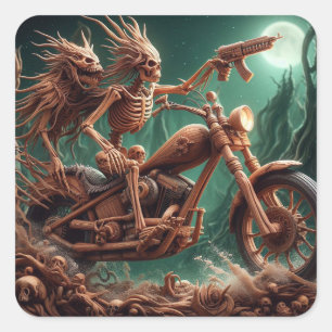 Grimbone and Skulldust, mounted their big chopper Square Sticker