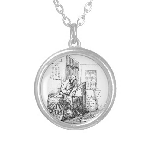 Grimm Reaper Death Skeleton list Macabre Art Silver Plated Necklace