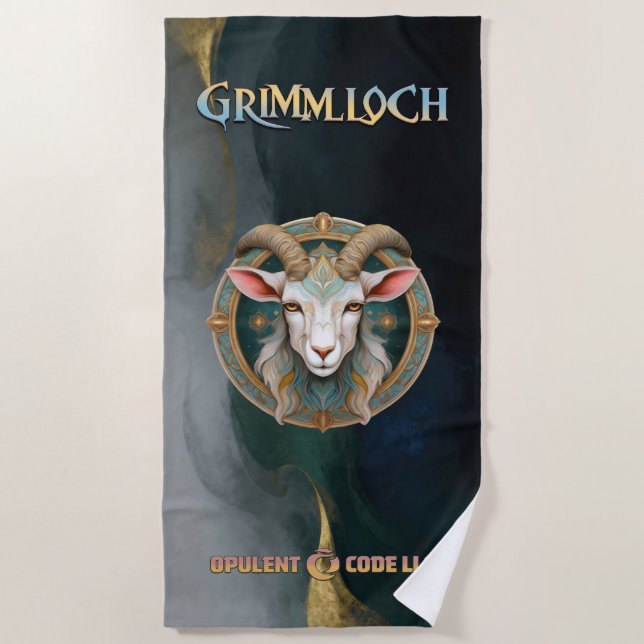 Grimmloch Goat Emblem Fantasy RPG Beach Towel (Front)