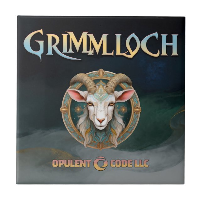 Grimmloch Goat Emblem Fantasy RPG Ceramic Tile (Front)