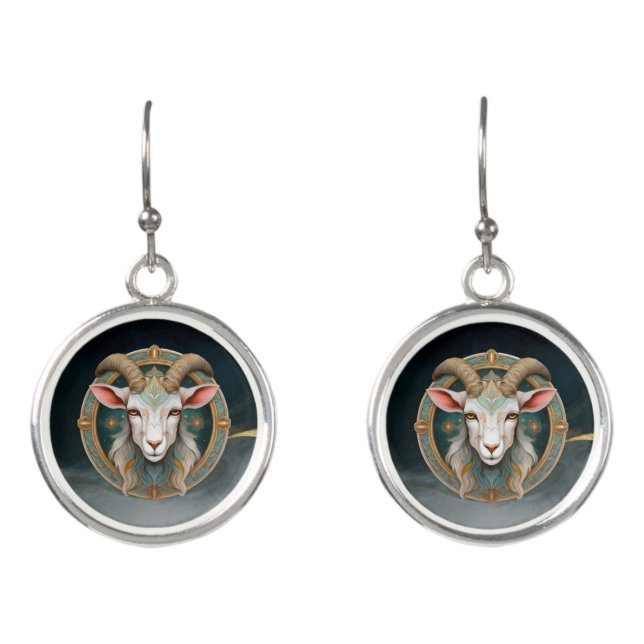 Grimmloch Goat Emblem Fantasy RPG Earrings (Front)