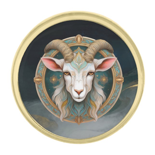 Grimmloch Goat Emblem Fantasy RPG Gold Finish Lapel Pin (Front)