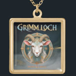 Grimmloch Goat Emblem Fantasy RPG Gold Plated Necklace<br><div class="desc">Wear the world of Grimmloch close to your heart with this square necklace, featuring the official full logo of the narrative-based RPG by Opulent Code LLC. Showcasing the detailed horned goat crest beneath the bold Grimmloch title in rich teal and gold tones, this design creates a striking statement piece with...</div>