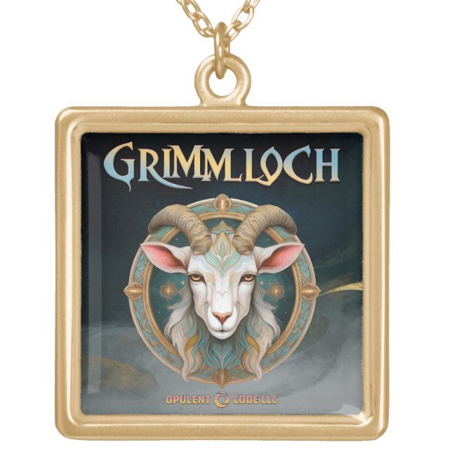 Grimmloch Goat Emblem Fantasy RPG Gold Plated Necklace (Front)
