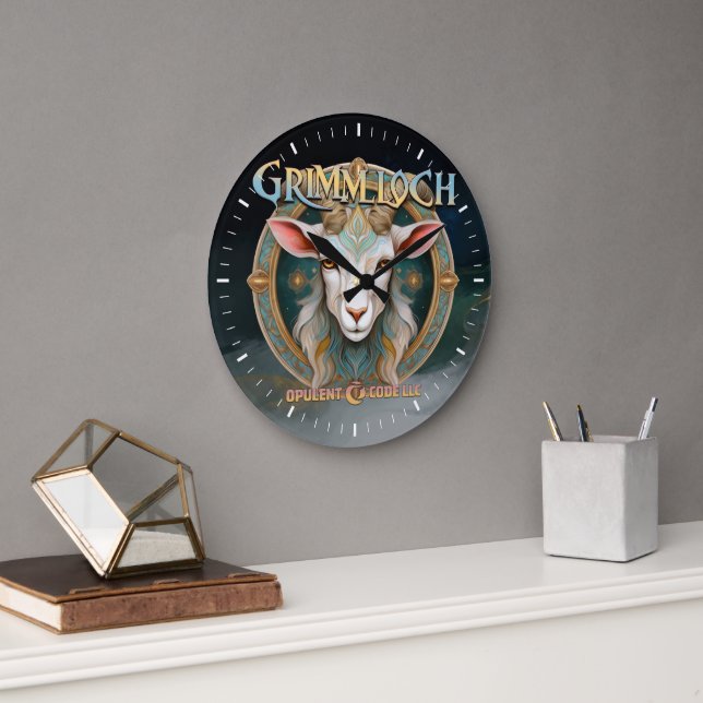 Grimmloch Goat Emblem Fantasy RPG Large Clock (Office)