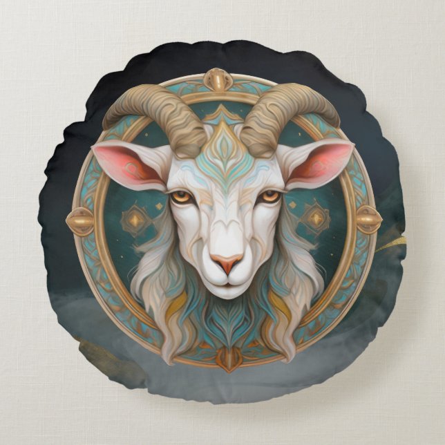 Grimmloch Goat Emblem Fantasy RPG Round Pillow (Front)