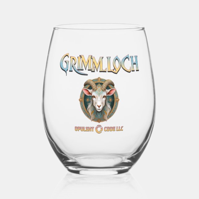 Grimmloch Goat Emblem Fantasy RPG Stemless Wine Glass (Front)