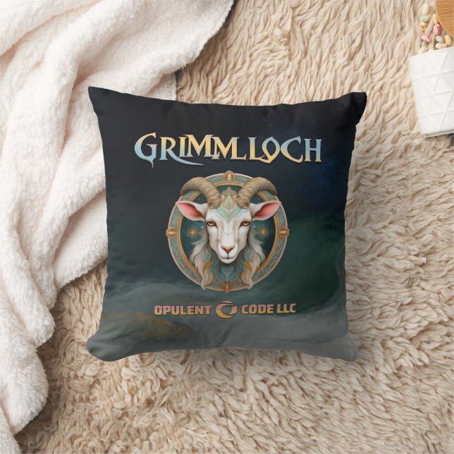 Grimmloch Goat Emblem Fantasy RPG Throw Pillow (Blanket)