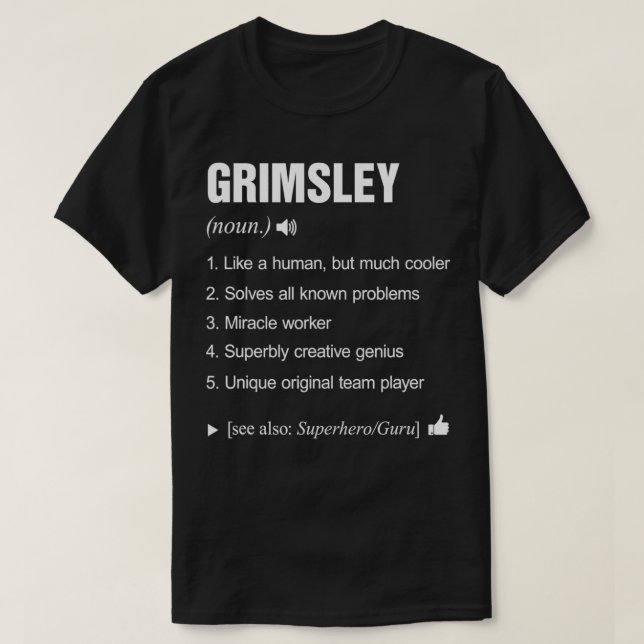 Grimsley Name Definition Retro Family Funny  T-Shirt (Design Front)