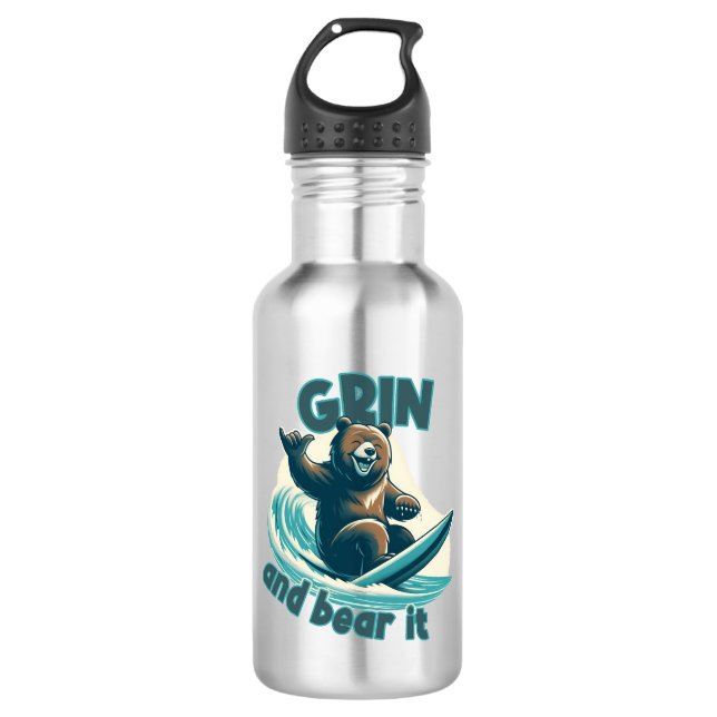 Grin And Bear It Stainless Steel Water Bottle (Front)
