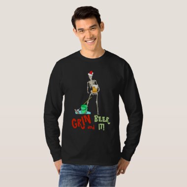 GRIN and BEER It Funny Skeleton MOP Christmas T-Shirt