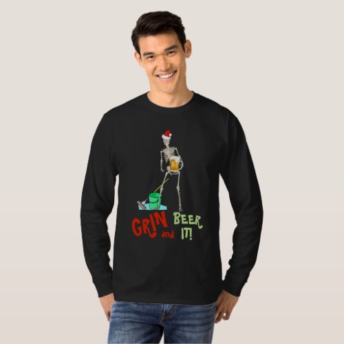 GRIN and BEER It Funny Skeleton MOP Christmas T_Shirt