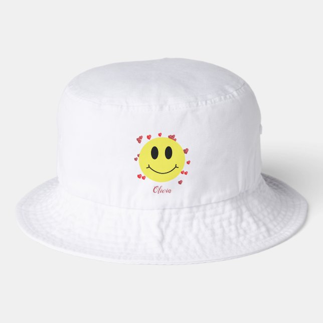 Grin Face with Red Hearts Personalized     Bucket Hat (Front)