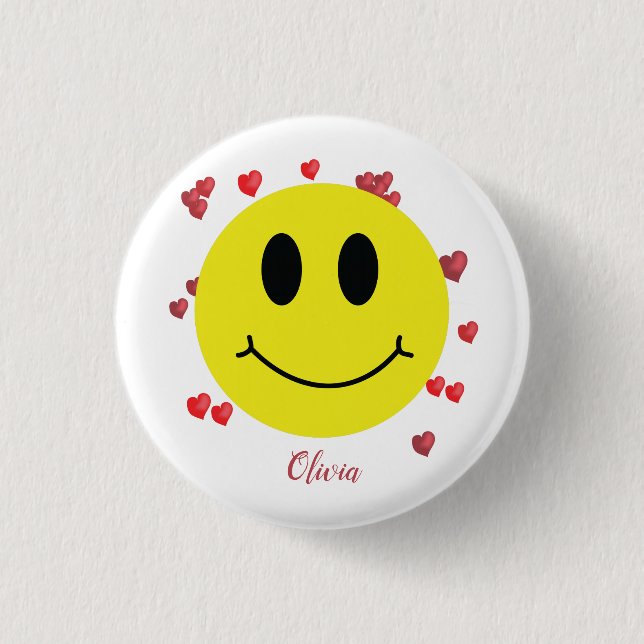 Grin Face with Red Hearts Personalized     Button (Front)
