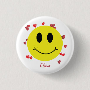 Grin Face with Red Hearts Personalized     Button