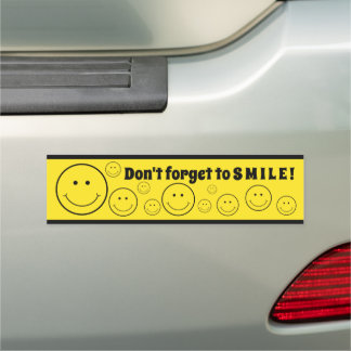Grin Face Yellow Don't Forget to SMILE Enamel Car Magnet