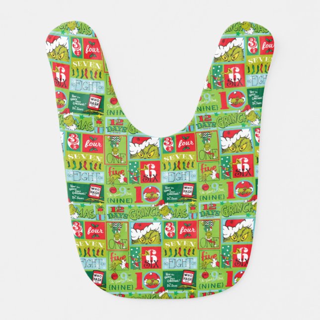 Grinch | 12 Days of Grinchmas Pattern Baby Bib (Front)