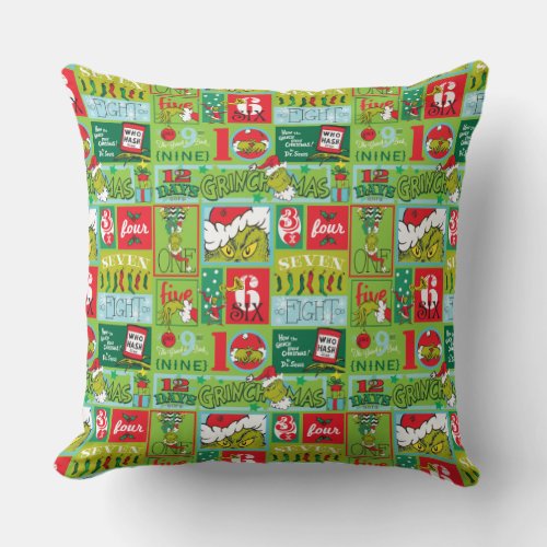 Grinch  12 Days of Grinchmas Pattern Throw Pillow