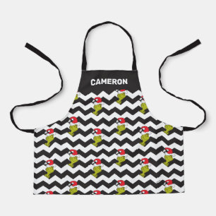 Grinch Black & White Holiday Chevron Pattern Apron
