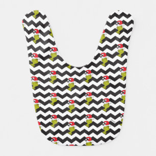 Grinch Black & White Holiday Chevron Pattern Baby Bib