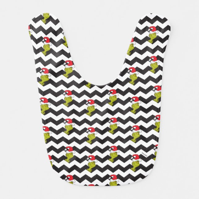 Grinch | Black & White Holiday Chevron Pattern Baby Bib (Front)