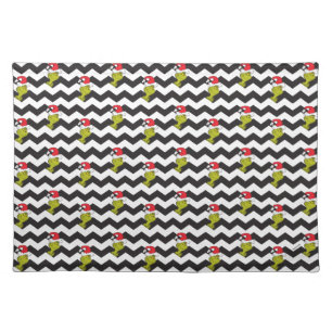 Grinch Black & White Holiday Chevron Pattern Cloth Placemat