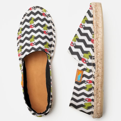 Grinch  Black  White Holiday Chevron Pattern Espadrilles