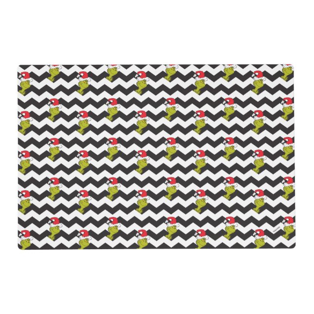 Grinch | Black & White Holiday Chevron Pattern Placemat (Front)